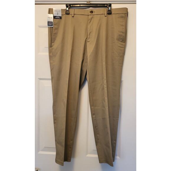 NWT Haggar Mens Premium No-Iron Tan/Brown Khaki Straight Fit Pants 40 x 30 - Picture 1 of 12